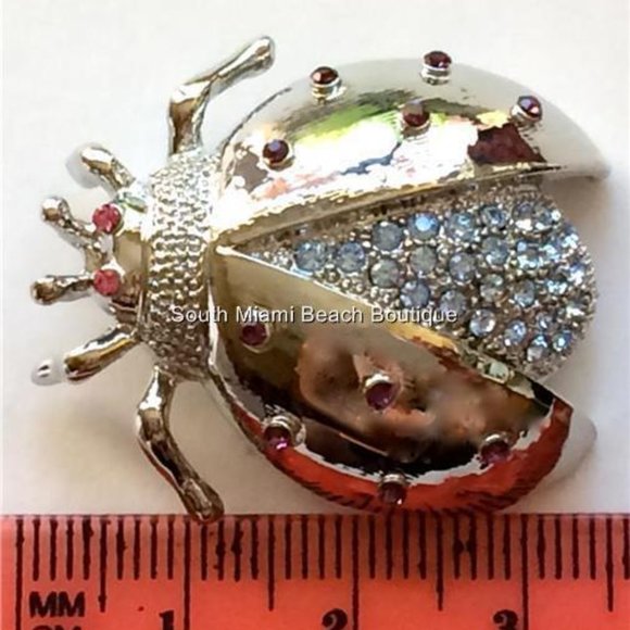Vtg Ladybug Pin Brooch Silver Plated Pink Purple Crystal Insect Jewelry Lady Bug - Picture 10 of 10